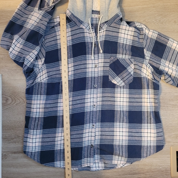 VANILLA STAR Blue Flannel Long Sleeve Button Down Hoodie Junior Women's XXL - Picture 6 of 15